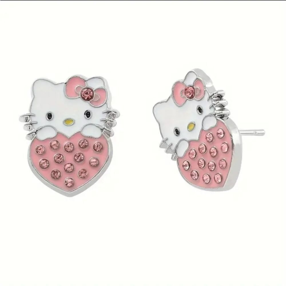 Hello Kitty Pink Crystal Heart Earrings